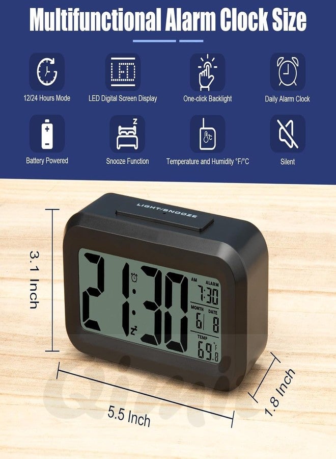QIMIT Digital Alarm Clock Table Clock for Students, Home, Office, Corporate with Automatic Sensor, Date & Temperature (Black Rectangle Clock) - Image 2
